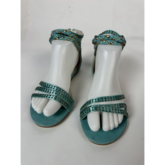 Turquoise Ankle Wrap Sandals With Gold Studs Size 7 By Mochi - Picture 9 of 16